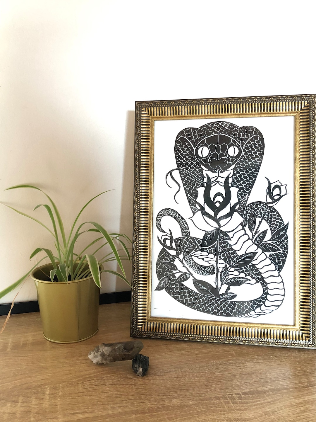Linocut Snake L King Cobra L Hand Printed on Japanese Paper linoprint