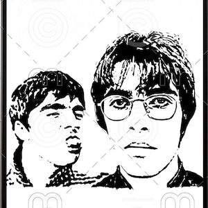Oasis - Liam & Noel Gallagher art print on A4. Iconic picture from original pen and ink sketch.
