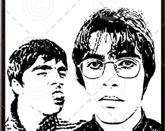 Oasis - Liam & Noel Gallagher art print on A4. Iconic picture from original pen and ink sketch.