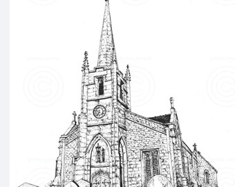 St Peter's Church, Mawdesley print on A4