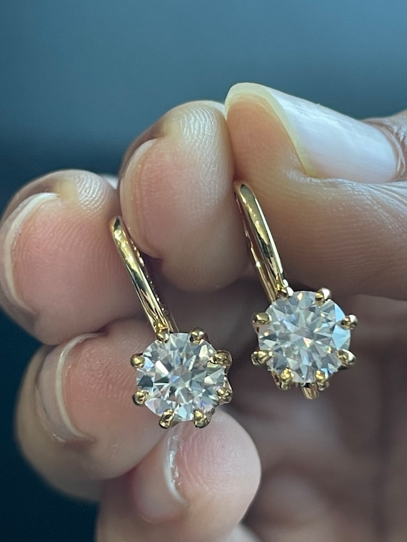 2.65 Ct Round Cut Moissanite Earrings Solitaire Drop Dangle