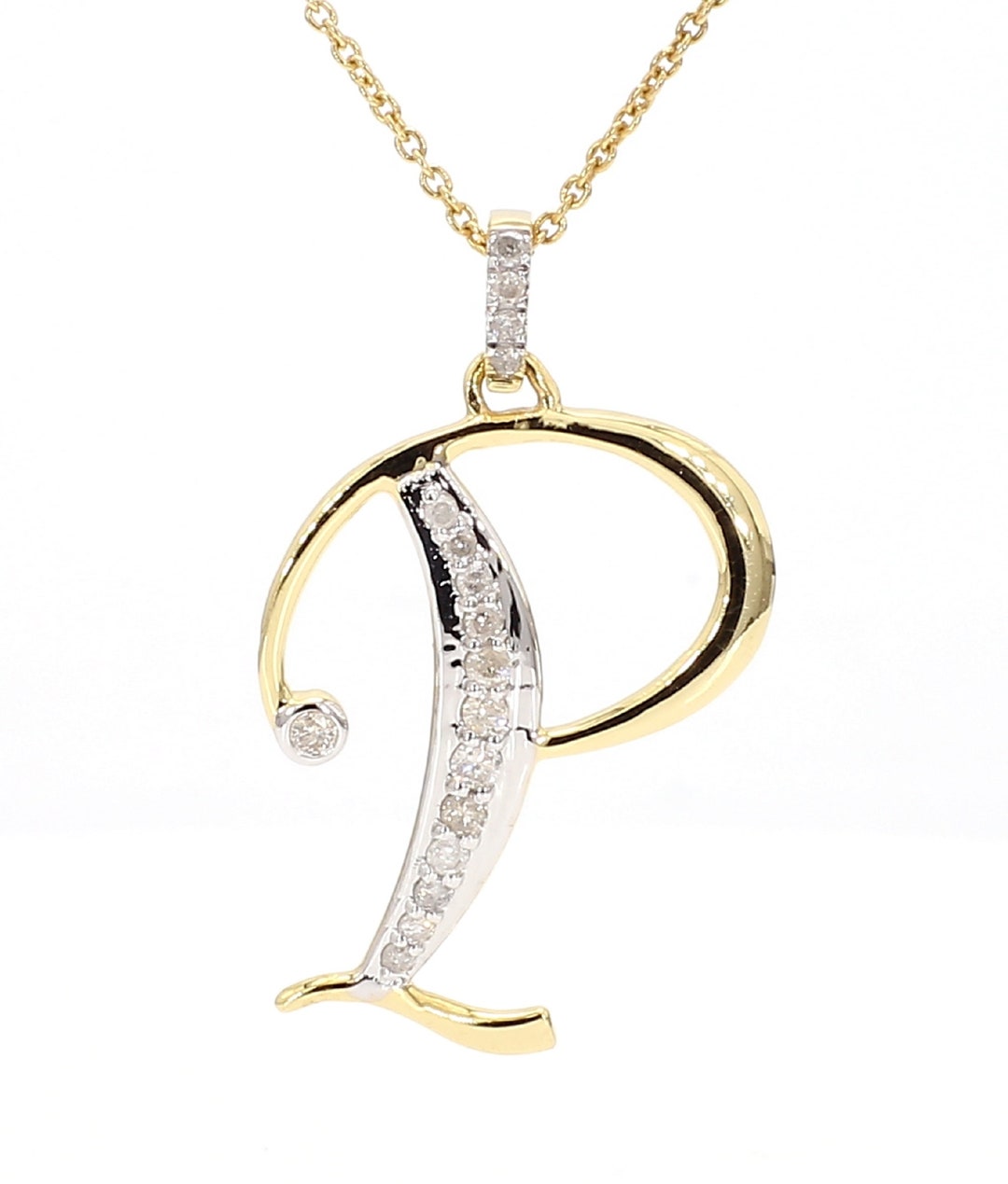 10kt Gold Diamond Initial Pendant Letter Pendant Gold Etsy