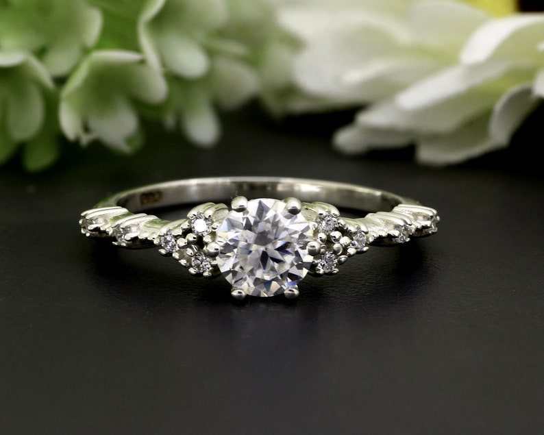 Delicate Moissanite Ring, Round Cut Gold Ring, Sterling Silver Ring, Engagement Ring, Diamond Ring for Women, Gift for Her, Anniversary Gift