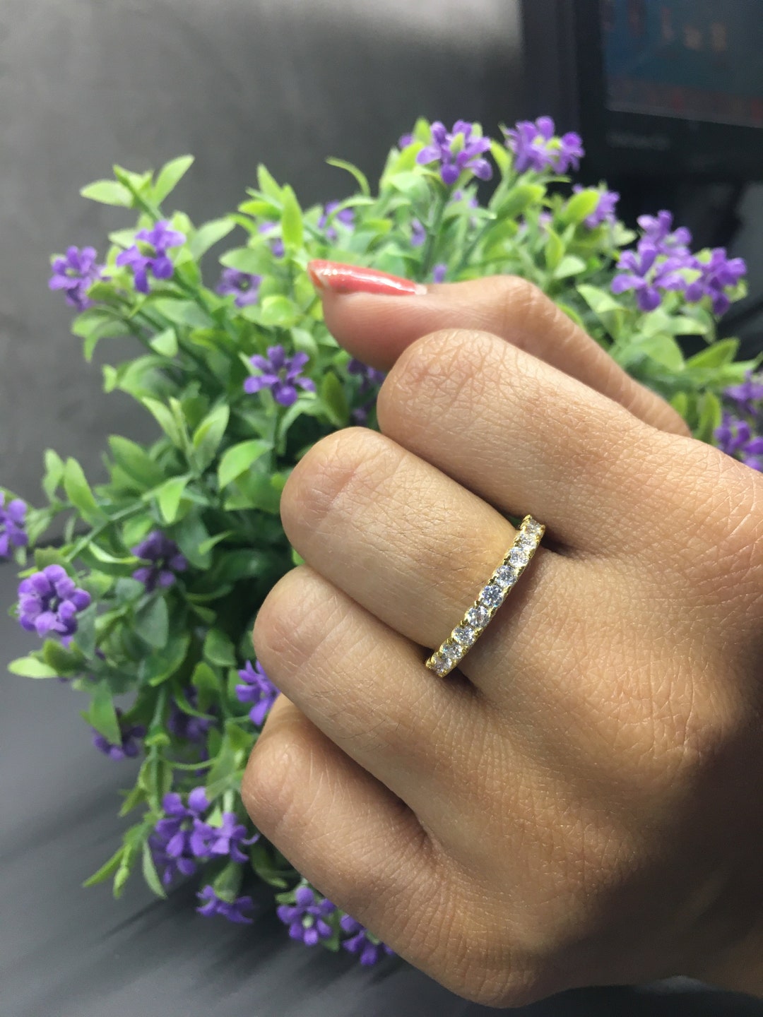 Moissanite Full Eternity Band 14K Solid Gold Wedding Band Etsy UK