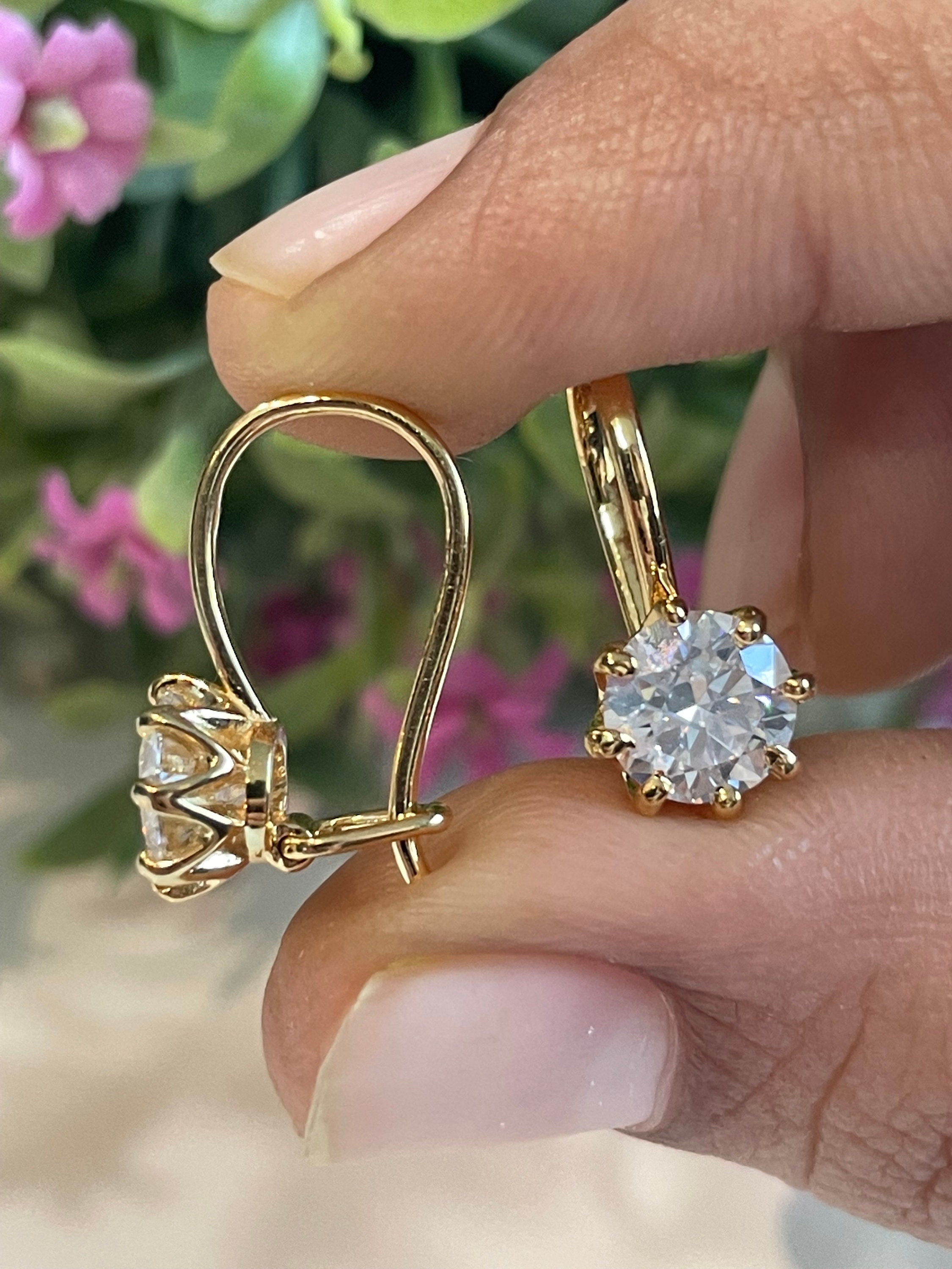 14K Dangling Diamond Drop Earrings 14K Rose Gold