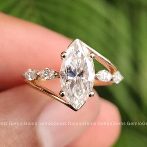 1.5 CT Marquise Cut Lab Grown Diamond Engagement Ring, 14K Solid Yellow Gold Ring, Bypass Shank Ring, Promise Ring, Anniversary Gift For Her