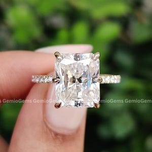 5 CT Radiant Cut Moissanite Engagement Ring, 14K Solid Gold Ring, Hidden Halo Ring, Pave Setting Ring, Bridal Set Ring, Wedding Ring For Her