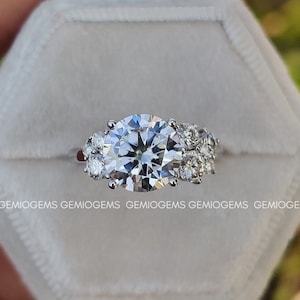 2 CT Round Cut Moissanite Engagement Ring, 14K Solid White Gold Ring, Cluster Ring, Wedding Ring, Bridal Ring, Stackable Ring, Gift For Her