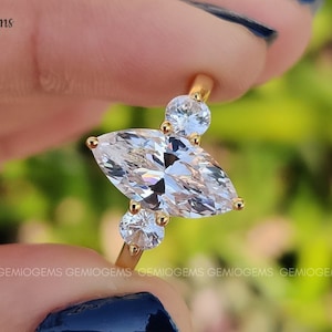2,5 CT Marquise Cut Moissanite Verlobungsring, 14K solid Gold Ring, Drei Stein Ring, Trilogie Ring, Braut Set Ring, Ehering für sie