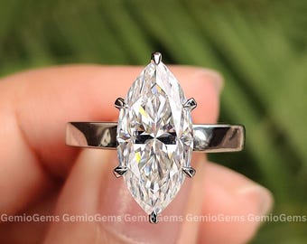 2.5 CT Marquise Cut Lab Grown Diamond Engagement Ring, 14K Solid Gold Ring, Hidden Halo Ring, Solitaire Ring, IGI Certified Diamond Ring
