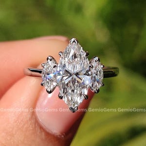 1,5 CT Moissanit Verlobungsring, Marquise Cut, 14K Weißgold Trilogy Ring, Drei-Stein-Ring, Ehering, Versprechensring für Frauen