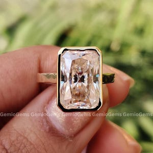 2.7 CT Radiant Cut Moissanite Engagement Ring, 14K Solid Yellow Gold Ring, Bezel Setting Ring, Solitaire Ring, Stackable Ring, Gift For Her