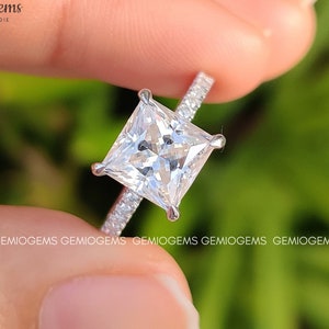 3 CT Princess Cut Moissanite Engagement Ring,14K White Gold Ring, Princess Cut Ring, Promise Ring, Unique Square Ring, Vintage Wedding Ring