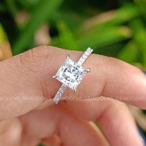 2 CT Princess Cut Moissanite Engagement Ring, 14K Solid Gold Ring, Classic Hidden Halo Ring, Pave Set Ring, Bridal Set Ring, Gift For Her