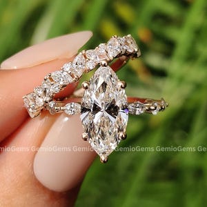 2.5 CT Marquise Cut Moissanite Engagement Ring Set, 14K Solid Gold Ring Set, Stackable Ring Set, Bridal Ring Set, Wedding Ring Set For Her