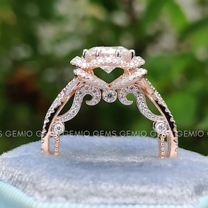 Vintage Inspired 2.0 CT Round Cut Brilliant Moissanite Female Engagement Ring, 14K White Gold Halo Design Ring For Women, Anniversary Ring