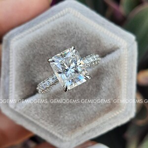 5 CT Radiant Cut Moissanite Engagement Ring, 14K Solid White Gold Ring, Hidden Halo Ring, Three Side Pave Ring, Wedding Ring, Stackable Ring