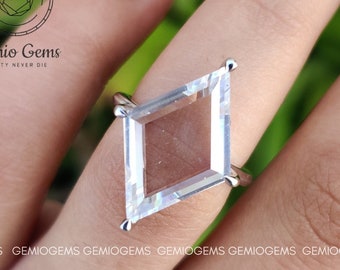 2.33 CT Lozenge Cut Moissanite Engagement Ring, 14K Solid White Gold Ring, Kite Shape Ring, Solitaire Ring, Proposal Ring, Promise Ring