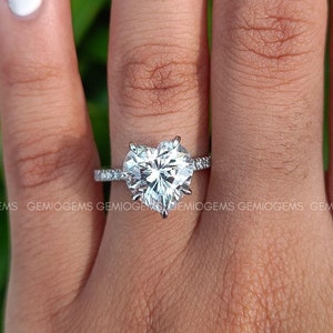 3.5 CT Heart Cut Moissanite Engagement Ring, 14K Solid White Gold Ring, Promise Ring, Proposal Ring, Anniversary Gift, Classic Ring For Her