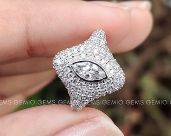 Verlovingsring met een marquise geslepen, laboratoriumgekweekte diamant van 0,3 karaat, halo, 14-karaats massief gouden ring, ring met bezelzetting, trouwring, pinkring
