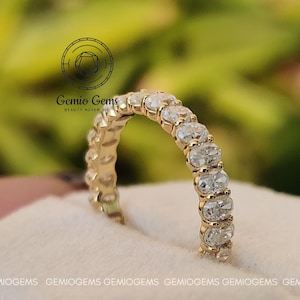 1.5 TCW Oval Cut Moissanite Wedding Band, 14K Solid Yellow Gold Band, Full Eternity Band, Stackable Band, Matching Band, Bridal Set Band