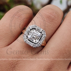 2 CT Asscher Cut Lab Grown Diamond Engagement ring, 14K Solid Gold Ring, Halo Setting Ring, Wedding Ring, Anniversary Gift, Ring For Her