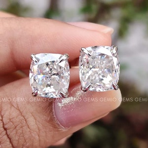 Cushion Cut Moissanite Studs Earrings, 14K Solid White Gold Earrings, Push Back And Screw Back Earrings, Wedding Earrings, Anniversary Gift