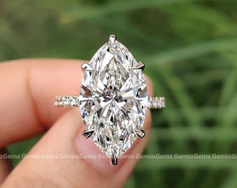 7 CT Marquise Cut Moissanite Engagement Ring, 14K Solid Gold Ring, Hidden Halo Ring, Pave Setting Ring, Two Tone Ring, Proposal Ring For Her