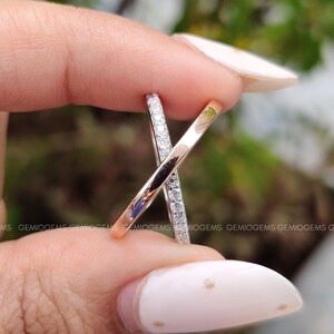 0.59 Round Cut Moissanite Wedding Band, 14K Solid Gold Band, Criss Cross Band, X Band, Minimalist Band, Anniversary Gift, Handmade Jewelry