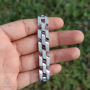 12 MM Two Row Diamond Cuban Link Bracelet, 925 Sterling Silver Bracelet, Luxury Icy Cuban Bracelet, Bling Bracelet, Anniversary Gift For Him