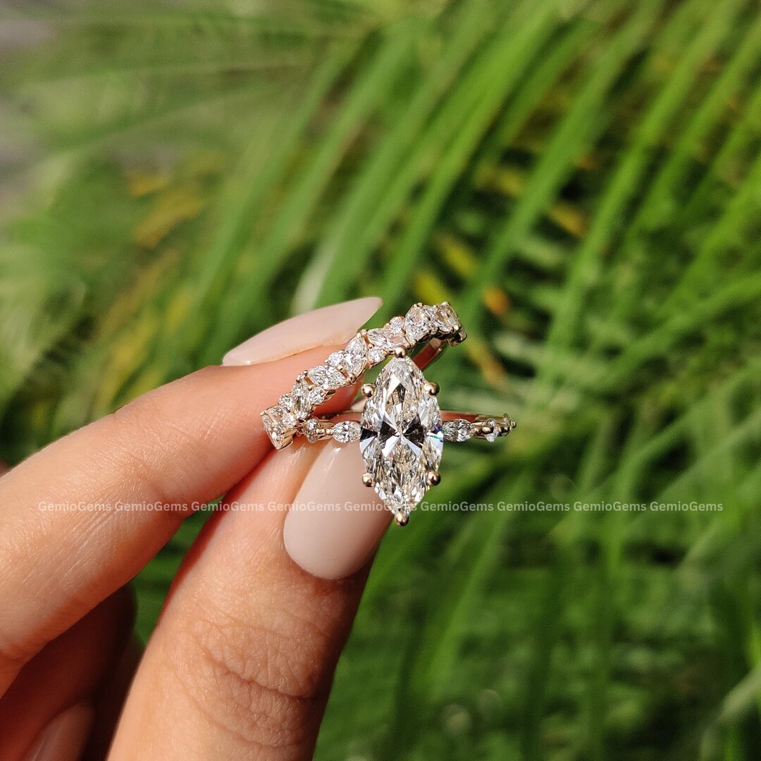 2.5 CT Marquise Cut Lab Grown Diamond Engagement Ring Set, 14K Solid ...