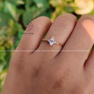 0.1 CT Marquise Cut Moissanite Engagement Ring, 14K Solid Gold Ring, V Prong Setting Ring, Minimalist Ring, Wedding Ring, Anniversary Gift