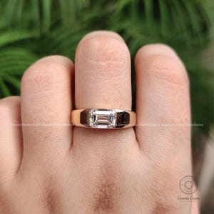 CVD Diamond Ring, 1.25 CT Emerald Cut Lab Grown Diamond Engagement Ring, 14K Solid Gold Bezel Ring, Proposal Ring, Comfort Fit Ring For Her image 3