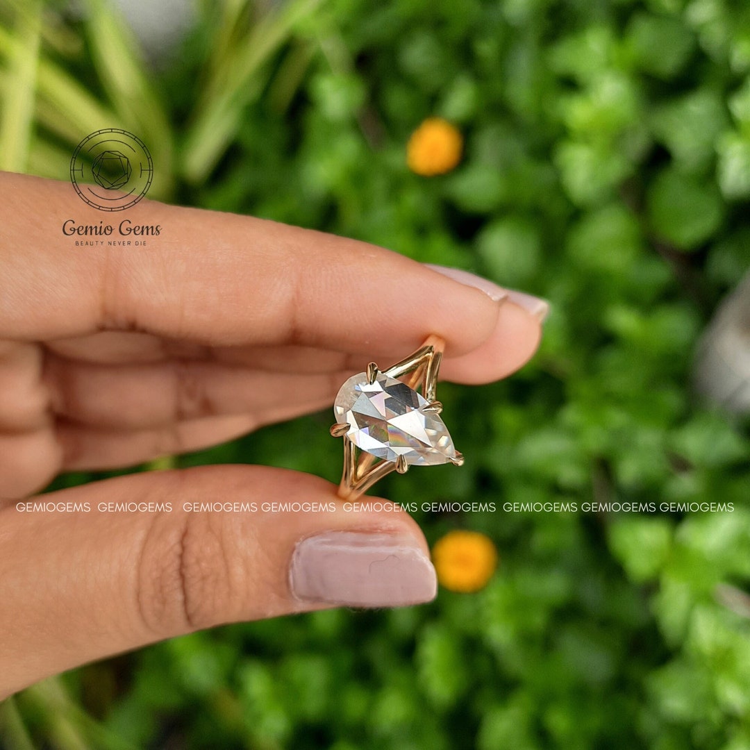 3 CT Pear Cut Moissanite Engagement Ring, 14K Solid Gold Ring ...