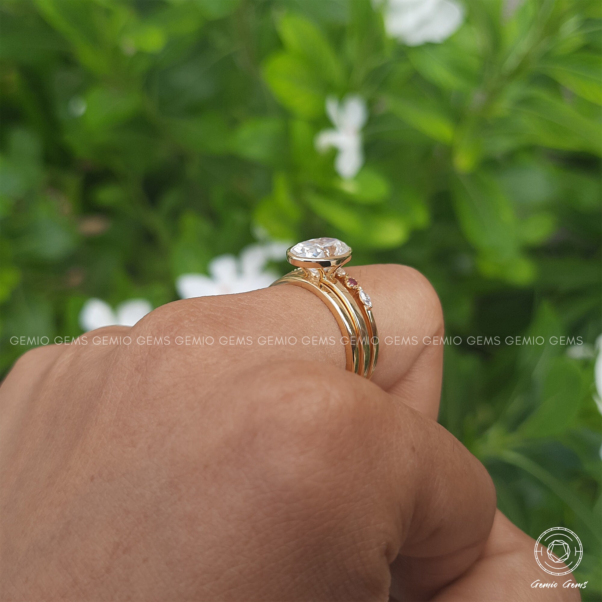 3 CT Oval Cut Moissanite Engagement Ring Set, 14K Solid Gold Ring Set ...