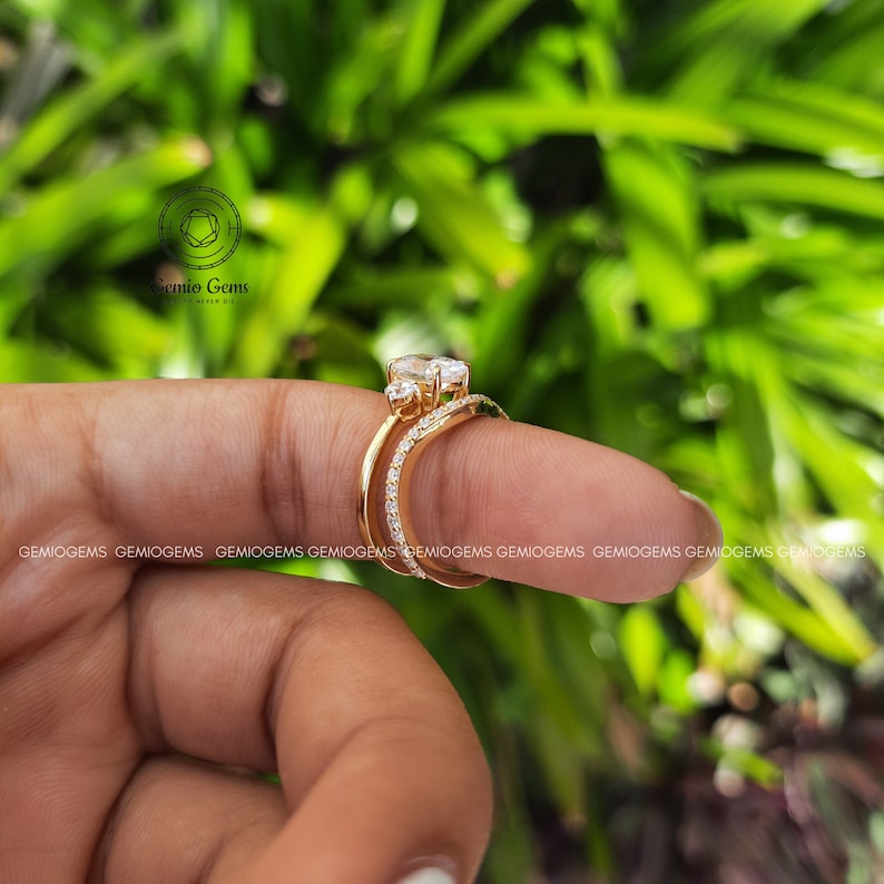 2 CT Oval Cut Moissanite Engagement Ring Set, 14K Solid Gold Ring Set ...