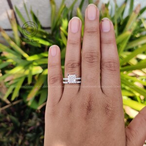 2ct 7mm Princess Moissanite Wedding Ring Set, Engagement Ring Set,14K Solid Gold, Princess Ring, Bridal Sets, Simulated Diamond ring set image 9