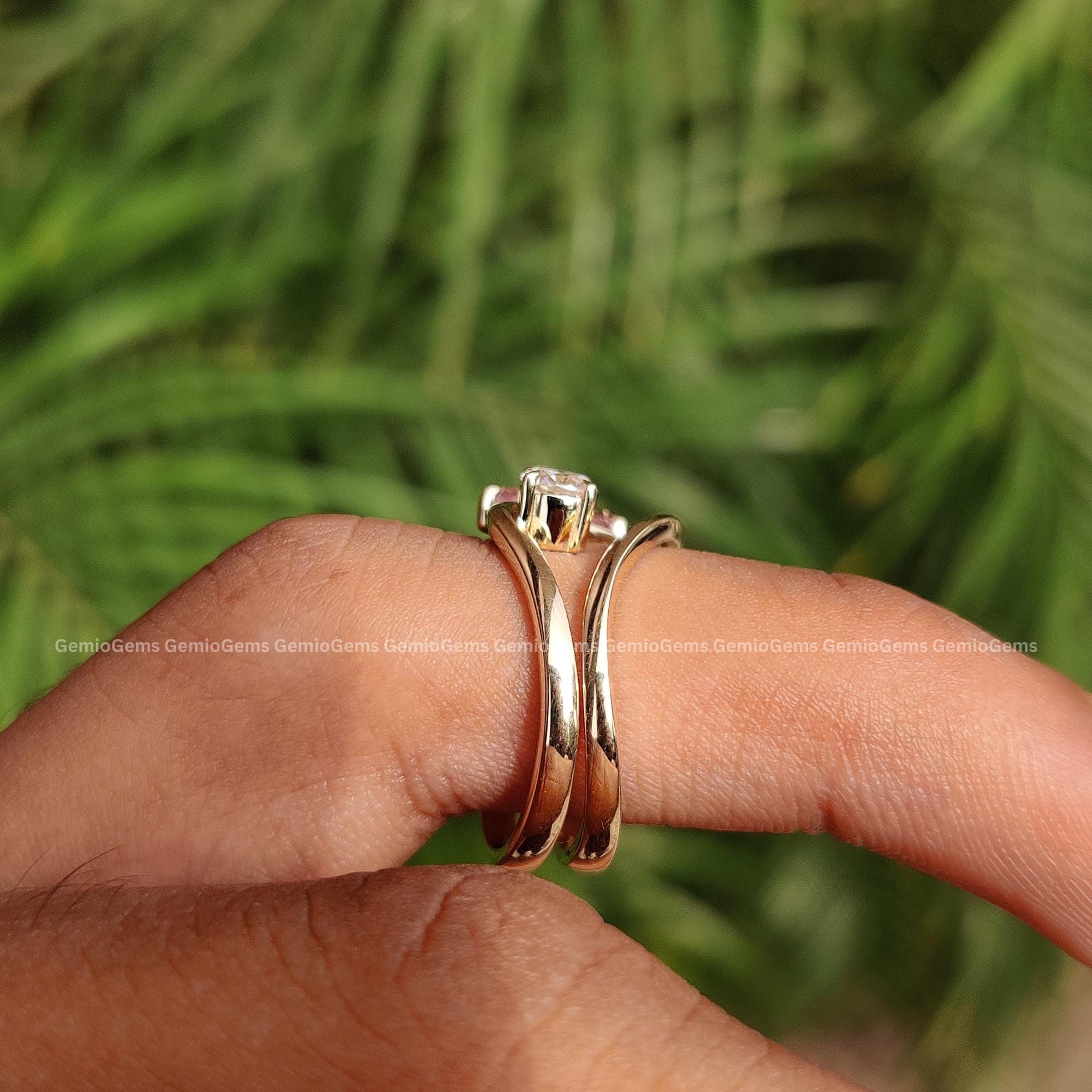 Toi Et  Moiリングセット、ペアシェイプ＆ラウンドカットリングセット、14Kソリッドゴールドリングセット、ピンクダイヤモンドリング、カーブバンドリングセット、彼女への記念日ギフト