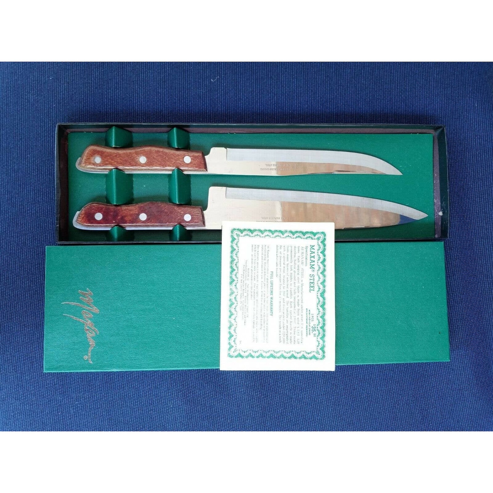 Maxam Steel Knife Set Carving Chef Original Box Wood Handles Etsy