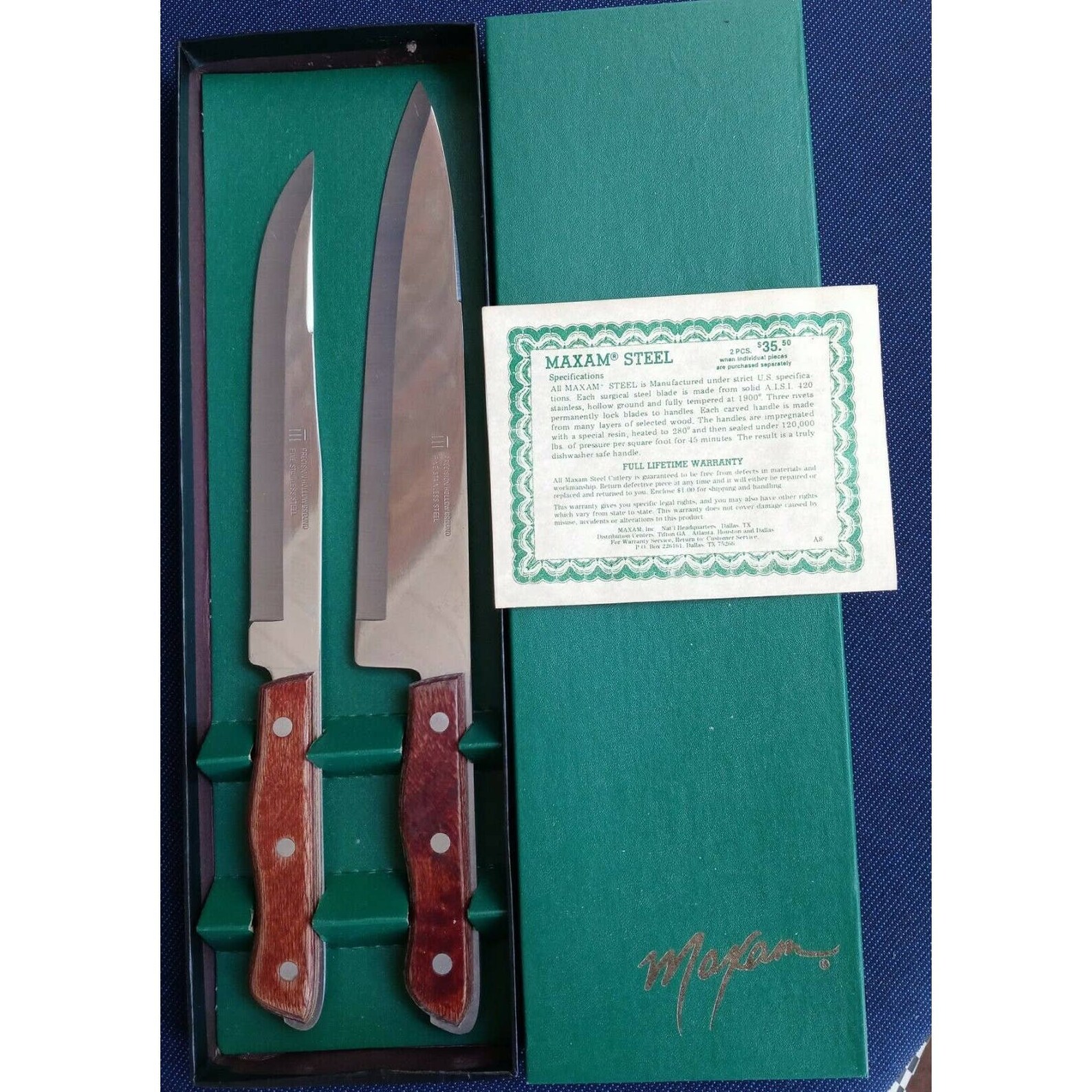 Maxam Steel Knife Set Carving Chef Original Box Wood Handles Etsy
