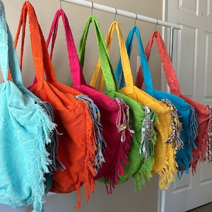 Ibiza - Oversized towel beach bag, terry bag, fringe bag, pool bag, shoulder bag