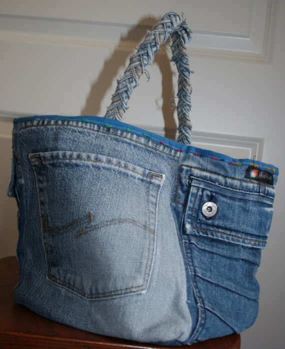 Recycled Denim Basket Bag-eco-friendly Denim Handbag Tote Unique 
