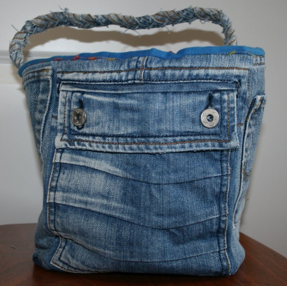 Recycled Denim Basket Bag-eco-friendly Denim Handbag Tote Unique 