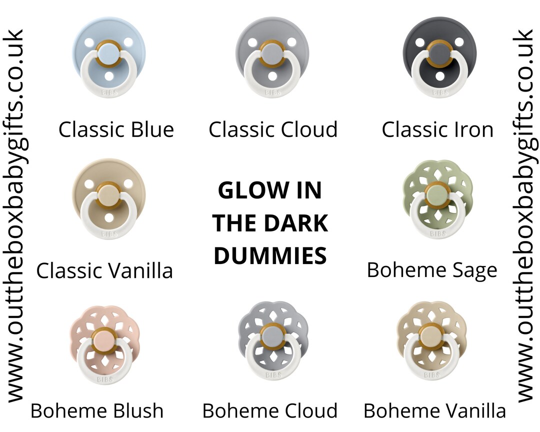 Glow in the Dark Dummy Bibs Glow Dummies Size 1 and 2 Dummies Cherry