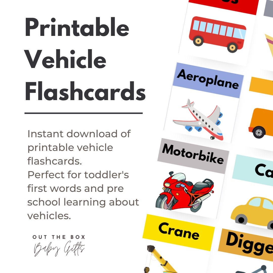 Printable Vehicle Flashcards Download Flashcards Toddler - Etsy