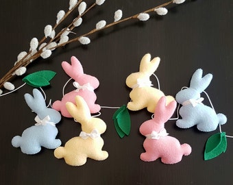 Felt Easter Garland, Bunny Garland, Easter Mantel Decor