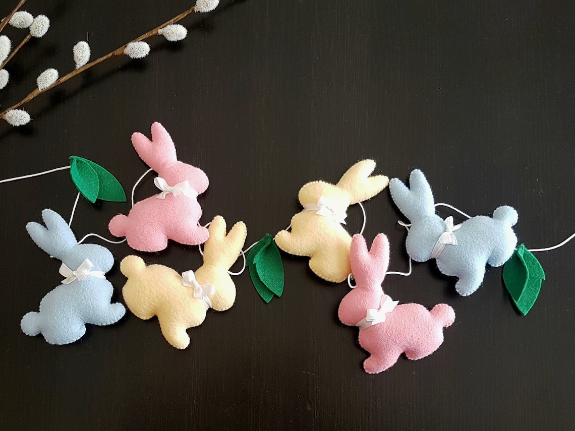 Felt Easter Garland Bunny Garland Easter Mantel Decor Etsy