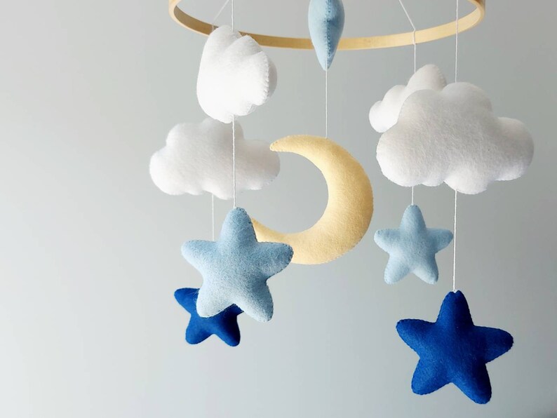 Baby Boy Mobile Blue Stars and Moon Space Crib Mobile Felt Etsy