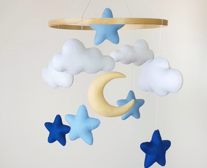Baby Boy Mobile Blue Stars and Moon Space Crib Mobile Felt Etsy