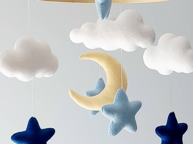 Baby Boy Mobile Blue Stars and Moon Space Crib Mobile Felt Etsy